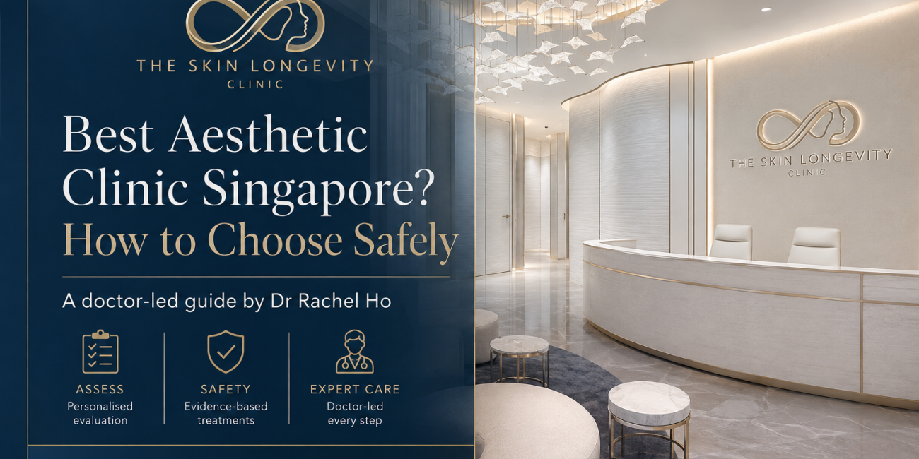 Guide to choosing an aesthetic clinic in Singapore safely, featuring The Skin Longevity Clinic reception.