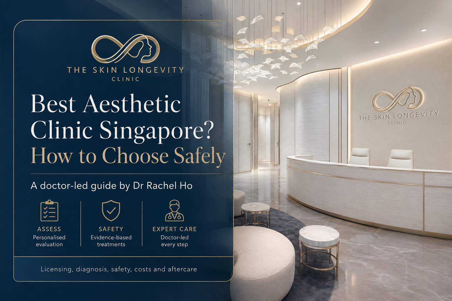 Guide to choosing an aesthetic clinic in Singapore safely, featuring The Skin Longevity Clinic reception.