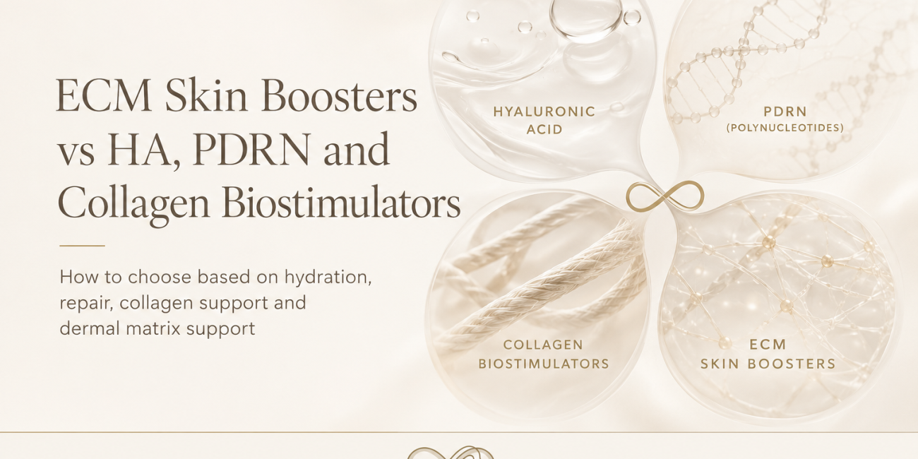 ECM skin boosters compared with hyaluronic acid skin boosters, PDRN and collagen biostimulators