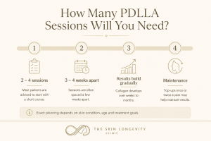 How many PDLLA sessions are needed with two to four sessions spaced three to four weeks apart