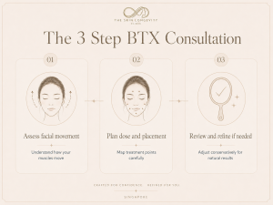 Three step BTX consultation including facial movement assessment dose planning and review
