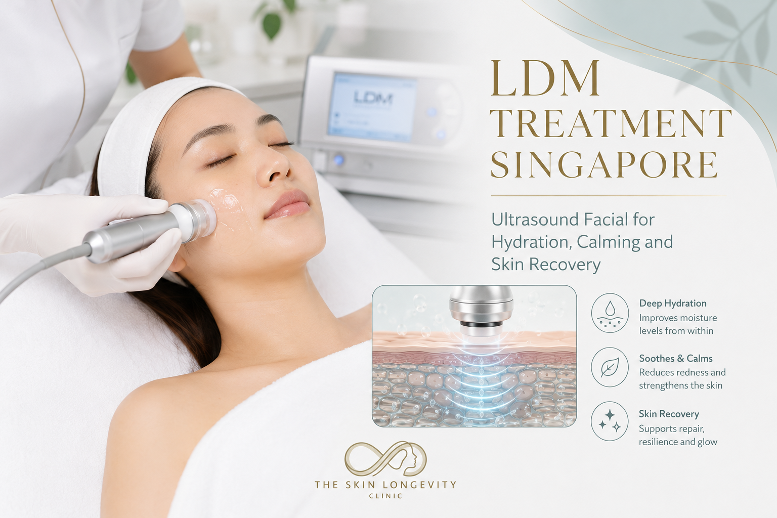 Bellasonic LDM treatment in Singapore ultrasound facial for hydration calming and skin recovery at The Skin Longevity Clinic