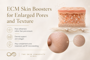 ECM skin boosters for enlarged pores, skin texture and dermal support