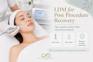 LDM facial for post procedure recovery after selected lasers peels and stronger aesthetic treatments