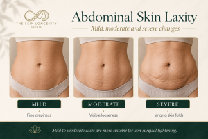 Abdominal skin laxity showing mild, moderate and severe loose skin changes on the stomach