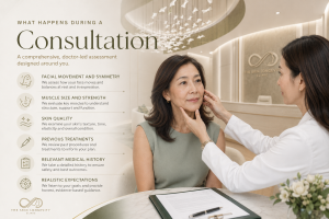 Botulinum toxin consultation in Singapore at The Skin Longevity Clinic assessing facial movement, muscle strength, skin quality and medical history