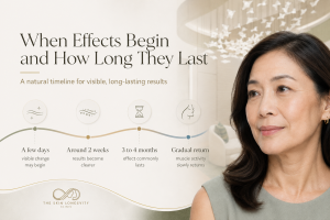 Botulinum toxin results timeline showing when effects begin, when results become clearer and how long effects may last