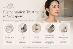 Pigmentation treatments in Singapore including chemical peels, Pico laser, PRX Plus, radiofrequency microneedling and medical skincare