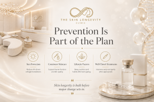 Prevention is part of the skin longevity plan including sun protection skincare lifestyle and well timed treatments