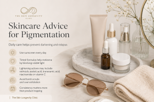 Skincare advice for pigmentation and melasma in Asian skin including sunscreen, tinted sunscreen and brightening actives