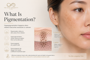 What is pigmentation and hyperpigmentation showing melanin in the epidermis and dermis of Asian skin