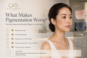 What makes pigmentation worse in Asian skin including skipping sunscreen, heat, inflammation, over exfoliation and treating without diagnosis