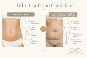 Good candidate for XERF abdomen treatment compared with patients who may need surgery for significant loose skin