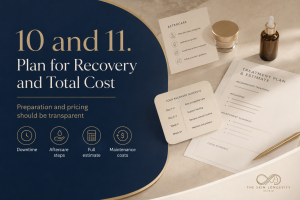 Aesthetic treatment recovery schedule, written aftercare instructions and a full course cost estimate.
