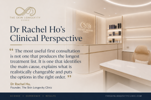 Dr Rachel Ho quote explaining that a useful aesthetic consultation identifies the cause and places suitable treatment options in the right order.