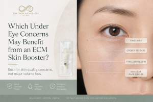 ECM under-eye skin-quality treatment for fine lines, crepey texture, thin-looking skin and vascular dark circles.