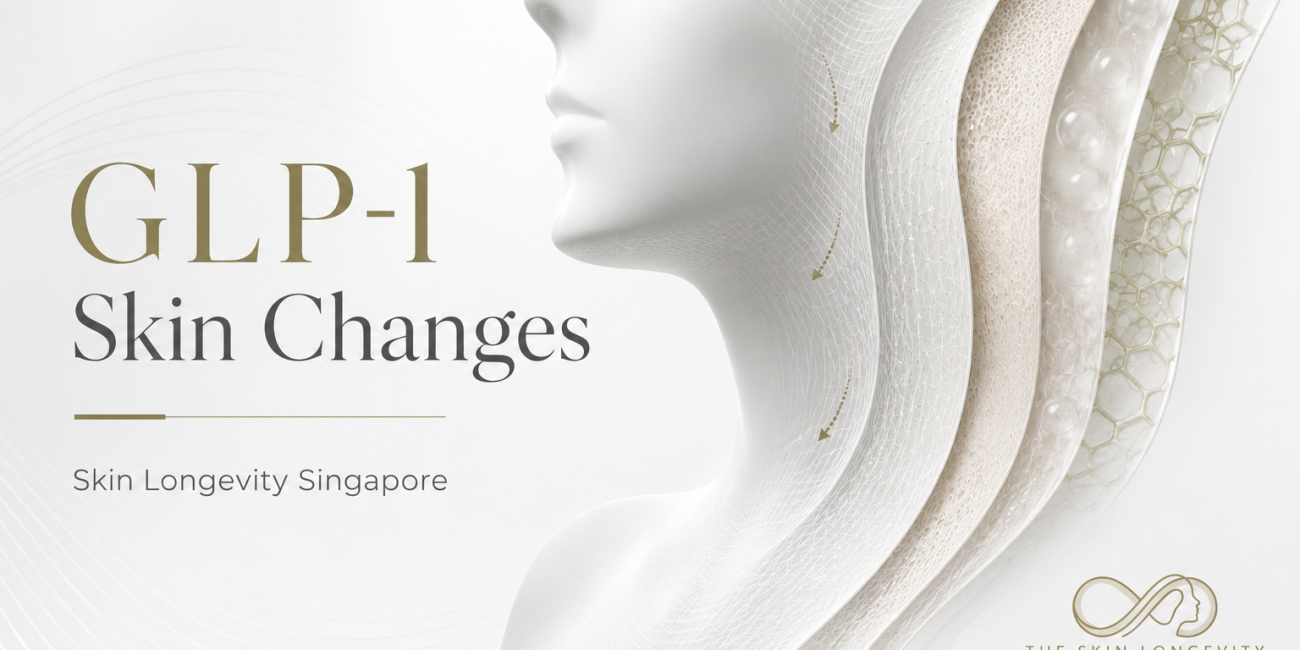 GLP-1 skin changes guide showing facial tissue layers and skin laxity during weight loss.