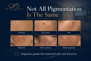 Comparison of freckles, sun spots, PIH, melasma, Hori’s naevus and mixed pigmentation affecting Pico laser treatment planning.