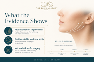Infographic showing evidence-based results of radiofrequency lifting for mild to moderate skin laxity.