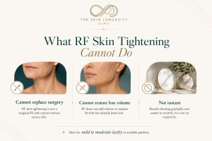 Infographic showing the limitations of radiofrequency skin tightening for saggy skin.