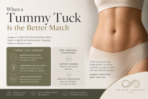 Tummy tuck vs non surgical stomach skin tightening guide explaining when surgery is a better option for excess abdominal skin or diastasis recti