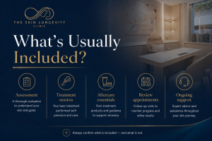 Pico laser treatment price components including skin assessment, treatment session, aftercare, follow-up reviews and ongoing clinic support.