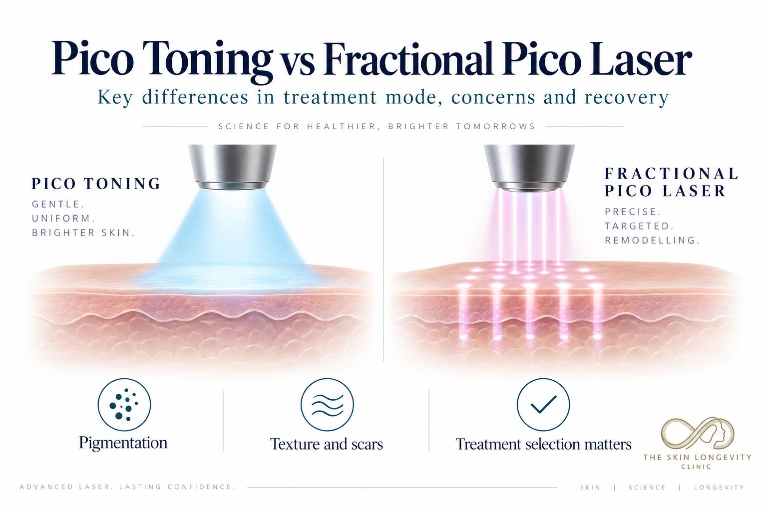 Pico toning vs fractional pico laser: key differences in treatment mode, concerns and recovery