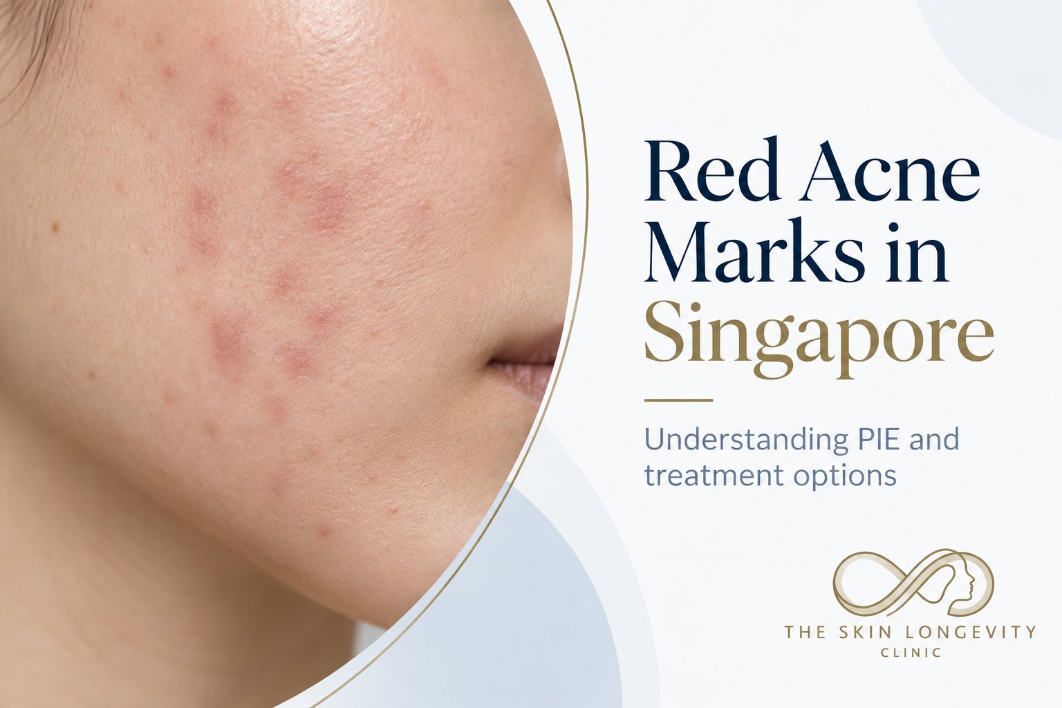 Red acne marks in Singapore: post inflammatory erythema (PIE) on a cheek, with the title Understanding PIE and treatment options