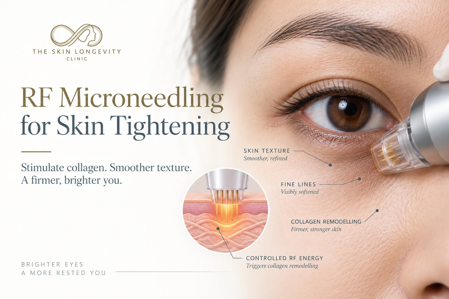 RF microneedling for under eye skin tightening, fine lines and texture