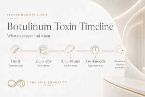 Timeline from botulinum toxin treatment day to first effects, fuller results, typical duration and gradual return of movement