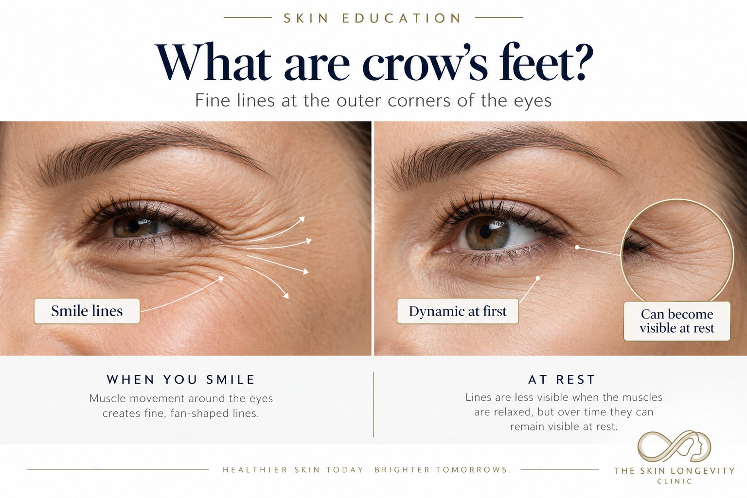 What are crow’s feet: lateral canthal lines when smiling and at rest