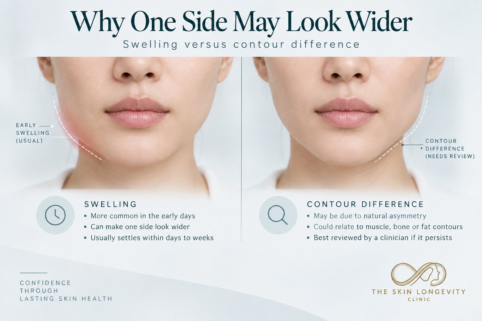 When to seek review after jawline filler: persistent lump, increasing redness, worsening swelling or uneven contour