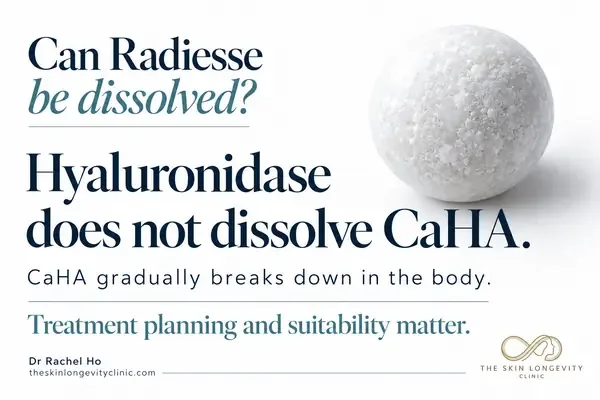 Can Radiesse be dissolved? Hyaluronidase does not dissolve CaHA; CaHA gradually breaks down in the body