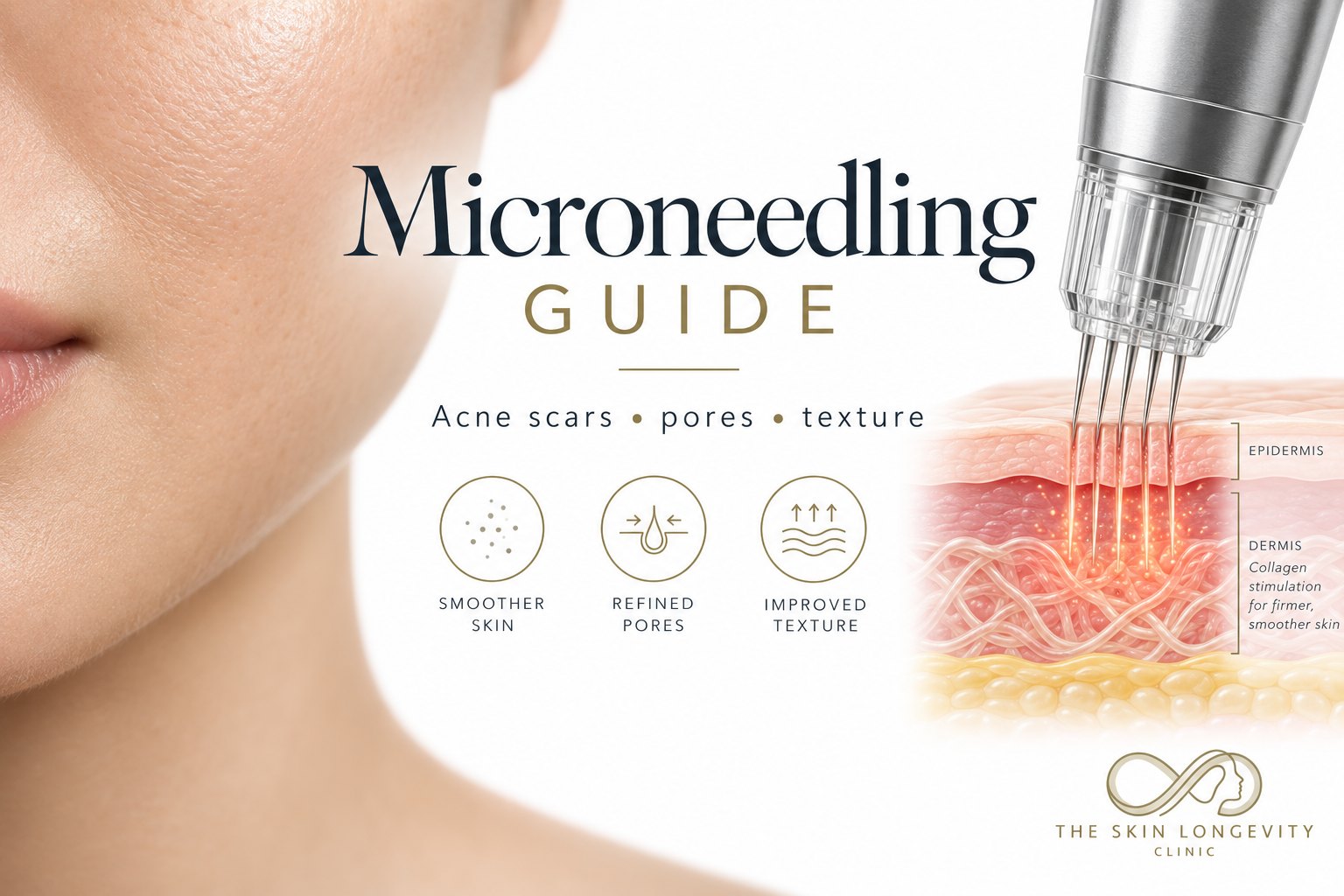 Microneedling in Singapore guide: RF microneedling for acne scars, enlarged pores and skin texture, with collagen stimulation in the dermis