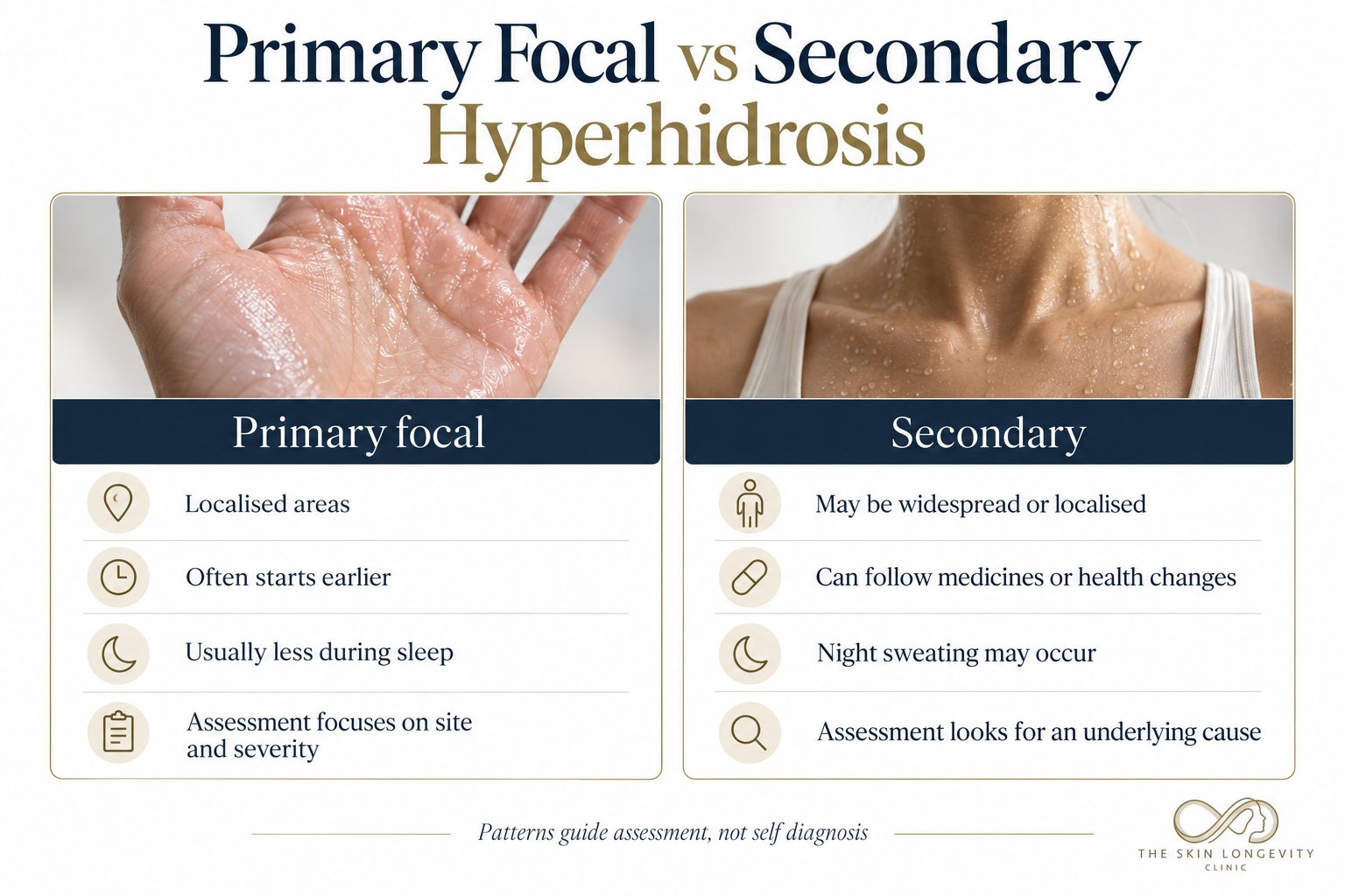 Primary focal vs secondary hyperhidrosis: localised sweaty palms compared with widespread sweating and night sweats